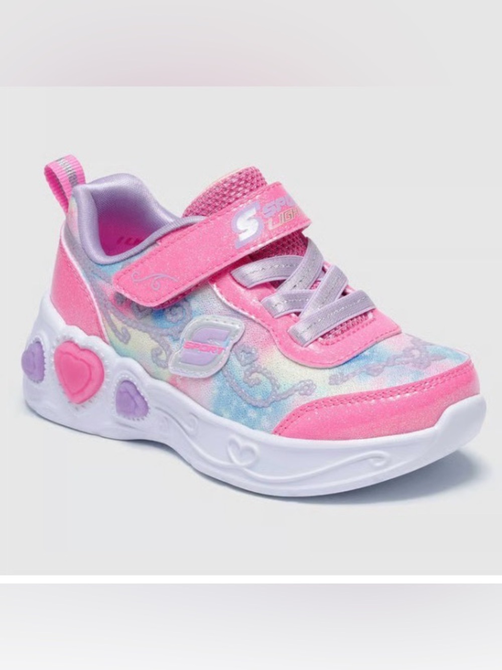 Skechers Girls' Pink and Purple Light-Up Heart Sneakers 10T,9T & 7T